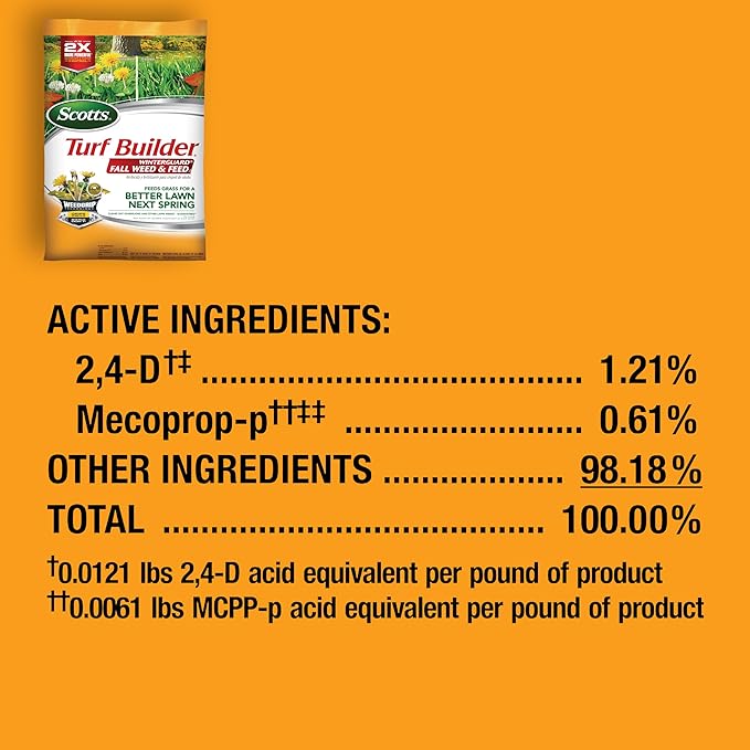 Scotts Turf Builder WinterGuard Fall Weed & Feed3, Weed Killer Plus Fall Fertilizer, 12,000 sq. ft, 34.3 lbs.