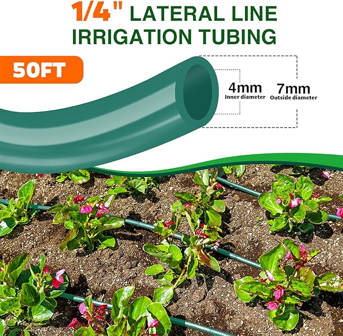 Bonviee 50ft 1/4 inch Drip Irrigation Tubing, Drip Irrigation Hose, Garden Watering Tube Line for Garden Watering System-Green