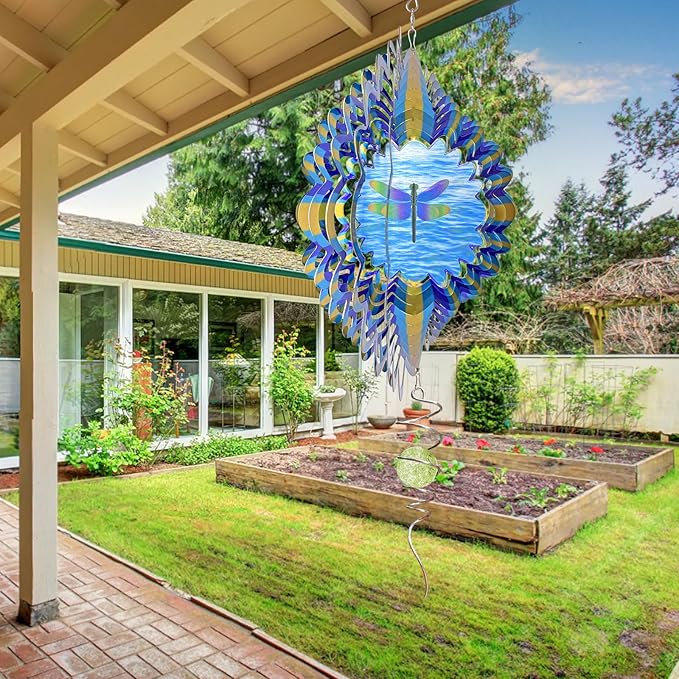 Dragonfly Animated Wind Spinner - 12″ Kinetic 3D Hanging Sculpture, Creates Dragonfly Animation Effect | Patio Lawn Garden Decor, Creative Gifts for Mother/Father/Women/Men