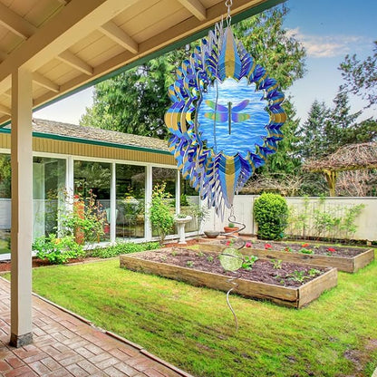 Dragonfly Animated Wind Spinner - 12″ Kinetic 3D Hanging Sculpture, Creates Dragonfly Animation Effect | Patio Lawn Garden Decor, Creative Gifts for Mother/Father/Women/Men