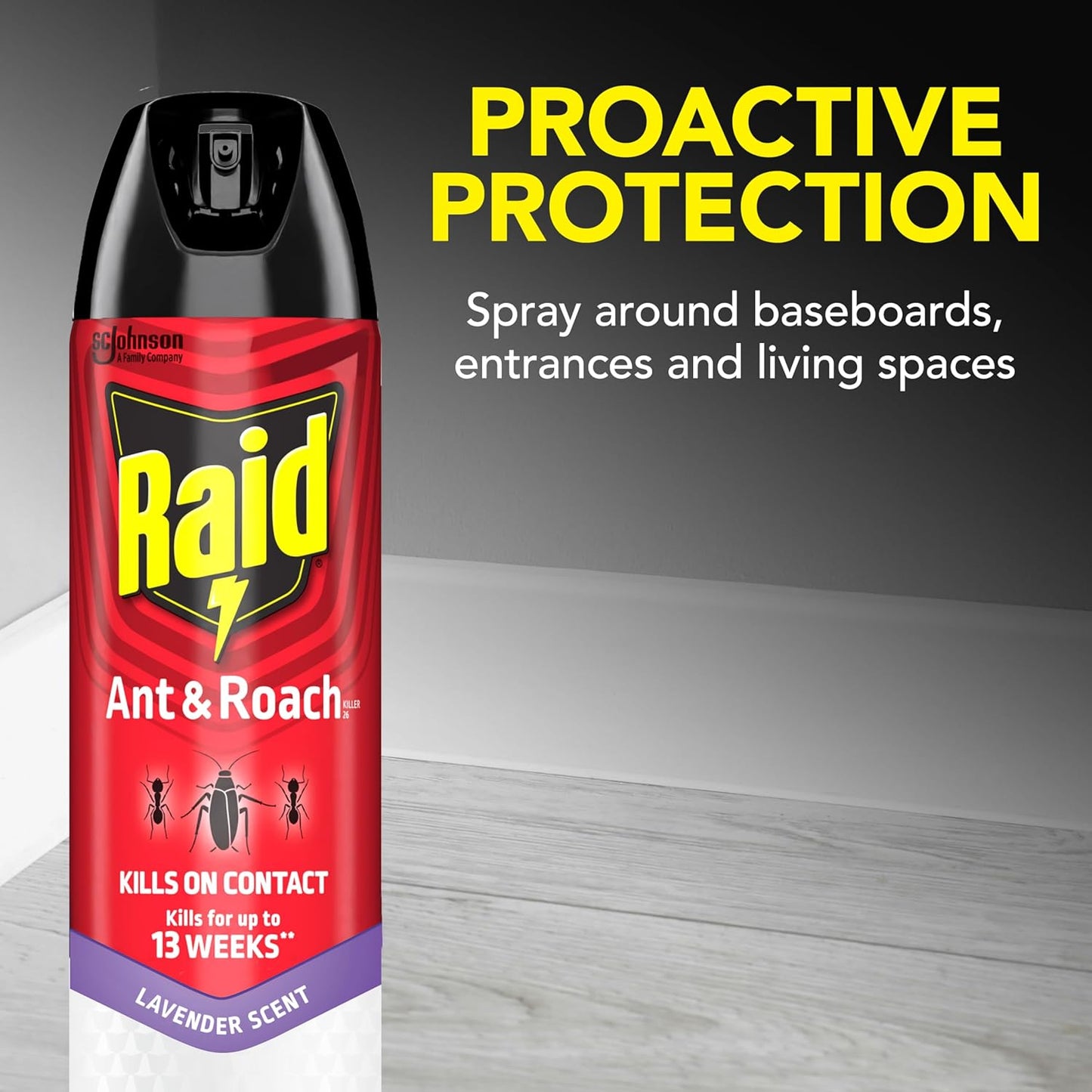 Raid Ant & Roach Killer Spray for Listed Bugs, Keeps Killing for Weeks, Lavender Scent, 17.5 oz