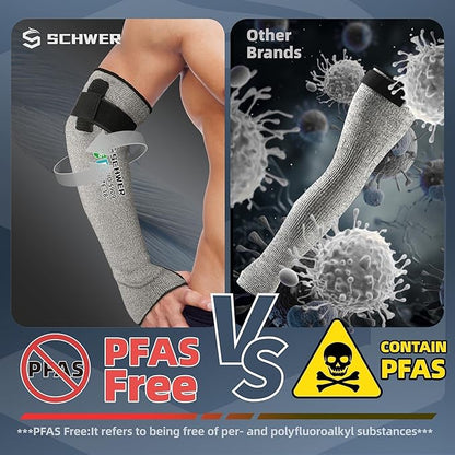 Schwer PRO-SKIN ANSI A6 Cut Resistant Sleeves With 2.0 Detachable Hook and Loop Straps, Non-PFAS, High Risk Cut Protection Arm Sleeve for Thin Skin, Gardening Sleeves, Protective Sleeve for Arms
