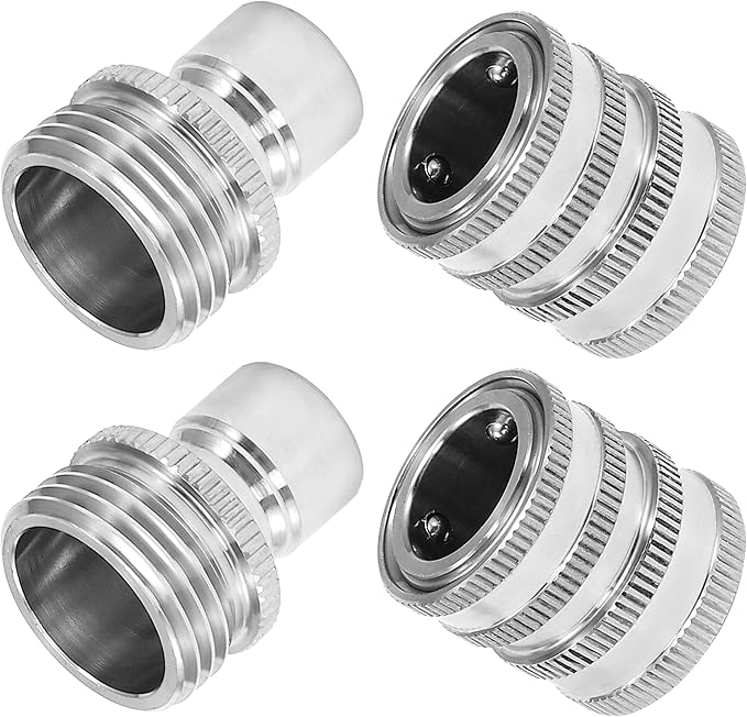 M MINGLE Garden Hose Quick Connect Fittings, 3/4 Inch GHT Stainless Steel, Quick Connector Set, 2-Pack