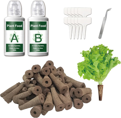 100 Pack Grow Sponges Replacement for Hydroponics Growing System Compatible with AeroGarden, iDOO Seed Pods Kit with A&B Nutrient Plant Food, 10 Plant Labels and 1 Tweezers