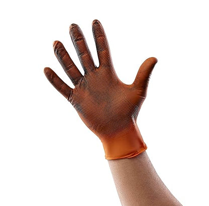 Venom Steel Orange Nitrile Gloves, 8 mil Thick, 50 Count, Maximum Grip Textured Disposable Gloves, Puncture and Rip Resistant, Hi-Visibility Orange, One Size Fits Most