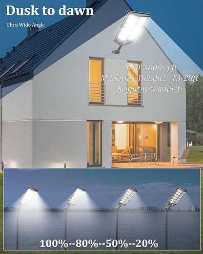 Ofuray Of-9600W Solar Street Lights Outdoor,660000Lm Solar Security Flood Lights Parking Lot Lights Commercial Dusk to Dawn, 6500k Waterproof Led with Remote Control Motion for Street,Court,Barn