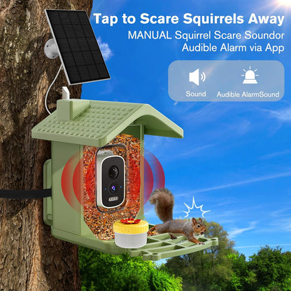 Smart Bird Feeder with Camera Solar Powered, AI Birds Species Identification, 2.5k HD Video Bird House with Camera for Outside, Weatherproof Design Ideal Gifts for Bird Lovers, Green