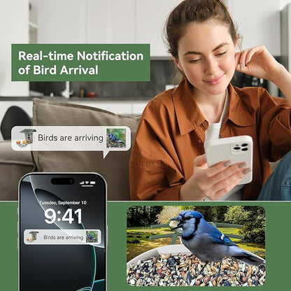 Smart Bird Feeder with Camera, Solar Bird Feeder - 2K HD Live Video Camera AI Identify Birds, Visible Window Auto Capture -Instant Arrival Alerts, Birds Lover Gifts