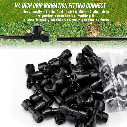 30 Pcs 1/4" Drip Irrigation Tee Connectors for Tube Quick Connect Parts Fittings for 1/4 Inch(6.35mm) Irrigation Tubing or Sprinkler(Black,Tee Connector)