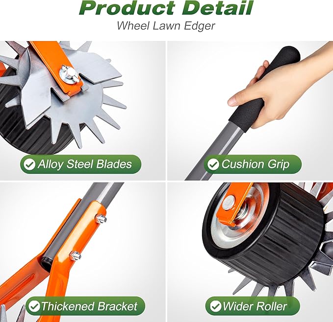 Walensee Wheel Rotary Edger, 69.7 Inch Hand Manual Edger Lawn Tool with Adjustable Stainless Steel Handle, Trimming Grass Weed Edger with Cushion Grip for Garden Sidewalks Driveways and Landscaping