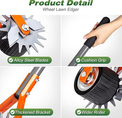 Walensee Wheel Rotary Edger, 69.7 Inch Hand Manual Edger Lawn Tool with Adjustable Stainless Steel Handle, Trimming Grass Weed Edger with Cushion Grip for Garden Sidewalks Driveways and Landscaping