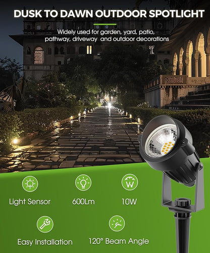 LOHAS 10W Dusk to Dawn Outdoor Lighting, Auto On/Off 3000K Landscape Spot Lights Outdoor, IP66 Waterproof Spot Lights for Yard, Garden, House, Pathway, Plant, UL Listed (2 Pack)