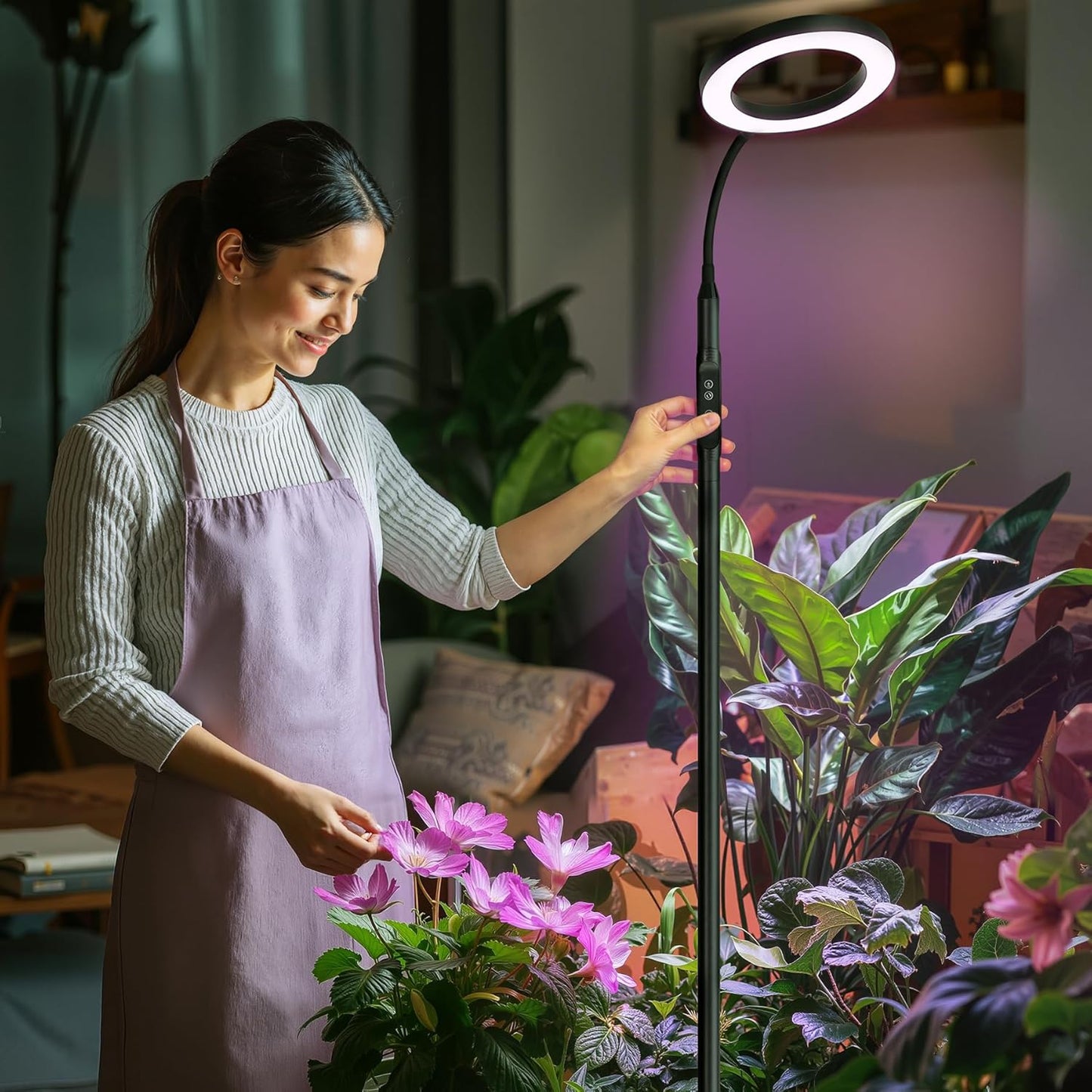 20W Indoor Plant Grow Light with Embedded Controller, Red Blue Warm Full Spectrum 95 LED Bulbs, Adjustable Height,Auto Timer,Dimmable Halo Growing Stand Lmap for Tall Large Small Plant Growth