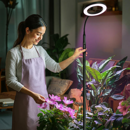 20W Indoor Plant Grow Light with Embedded Controller, Red Blue Warm Full Spectrum 95 LED Bulbs, Adjustable Height,Auto Timer,Dimmable Halo Growing Stand Lmap for Tall Large Small Plant Growth