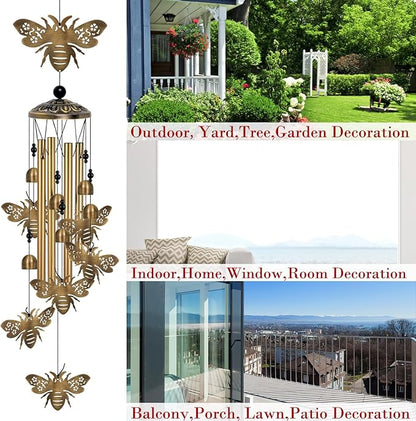 Outdoor Bee Wind Chimes Decor, Portable Wind Chime, Mobile Wind Catcher, Memorial Wind Bells with 7 Bees for Home, Yard, Patio, Trees, Garden Decoration, Valentines Gift, Festival Gift for Mom