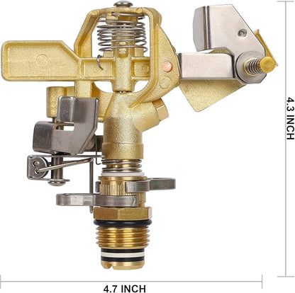 Biswing 1/2 Inch Brass Impact Sprinkler 2 Pack, Heavy Duty Lawn Sprinkler Head with Nozzles, Adjustable 20-360 Degree Large Coverage Pattern, Watering Sprinkler for Grass Patio Garden Irrigation