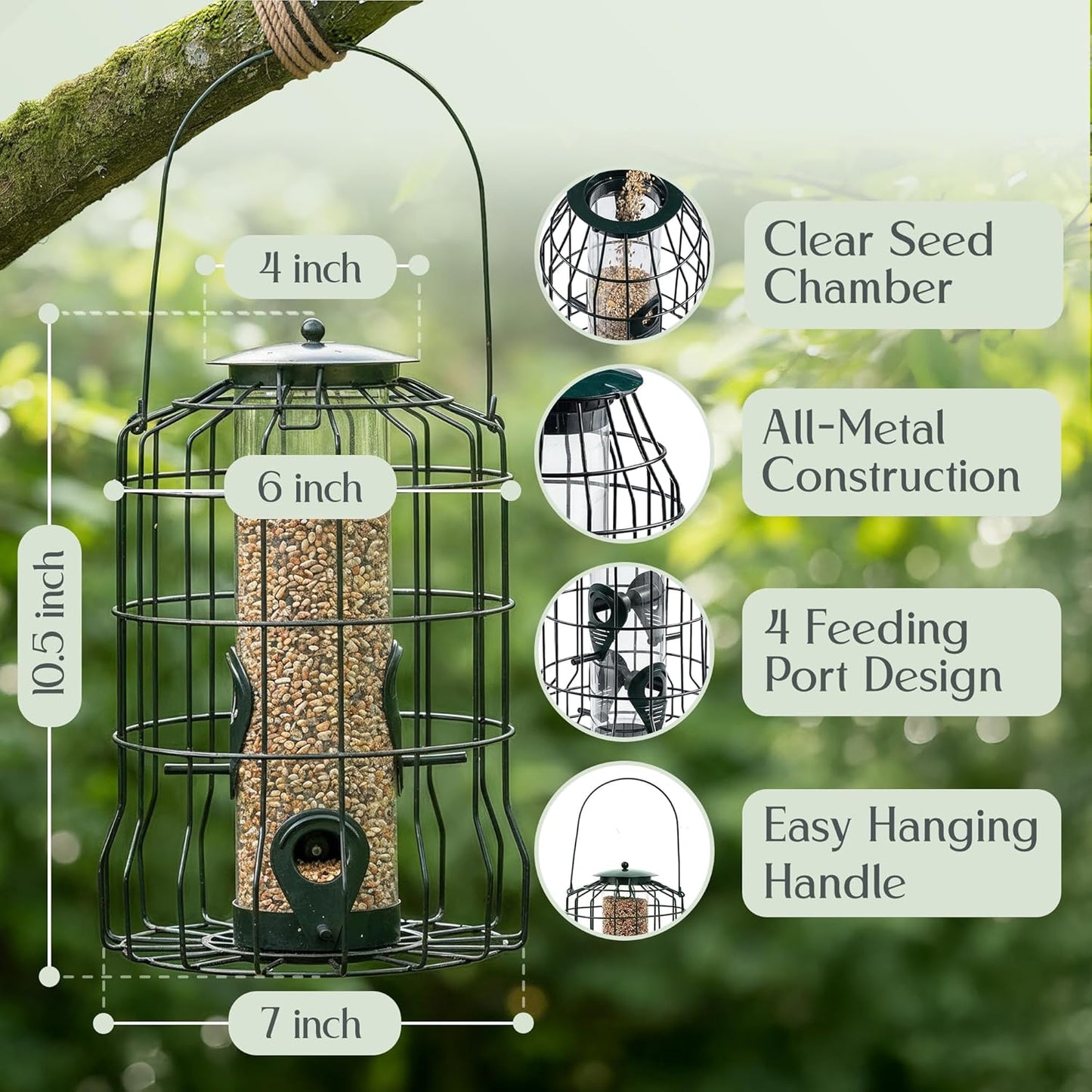 Hearts&Birds Squirrel Proof Bird Feeder with Anti Collision Sheet, Backyard Gift, Hanging Bird Feeder for Outdoors