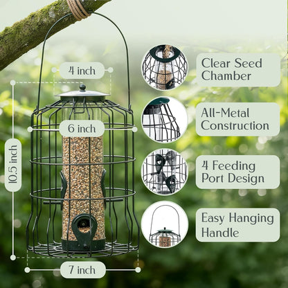 Hearts&Birds Squirrel Proof Bird Feeder with Anti Collision Sheet, Backyard Gift, Hanging Bird Feeder for Outdoors