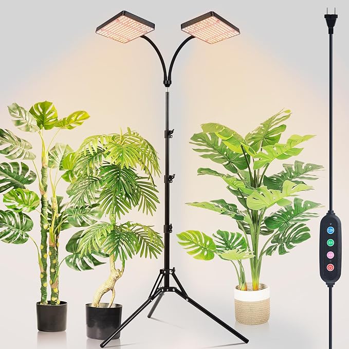 50W Standing Grow Lights for Indoor Plants, Seed Starting, Bonsai with Timer Auto On/Off, 5000 Lumen Enough Bright Like A Small Sun for Your Jungle, Daisy Chain Function, 40"-64" Height Adjustable