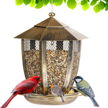 LBTING Bird Feeder for Outside, Hexagon Lantern-Shaped Metal Bird Feeder, Squirrel Proof Wild Bird Feeders for Hanging Outdoor Garden Yard
