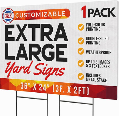 36"x24" Custom Yard Signs with Stakes Personalized Yard Signs with Full Color Print and Text Large Custom Outdoor Signs, for Business (1)