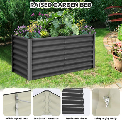 Galvanized Raised Garden Bed, 2 Pcs 6x3x2FT Outdoor Outdoor Planter Boxes with Open Base with Safety Edge and Glove, Elevated Rectangular Planting Bed for Vegetables Flowers Ground Planter, Gray