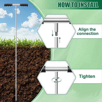 32-48 Inches Soil Probe Rod, Heavy Duty Metal Ground Probe Rod with Insulated T-Handle/Gloves for Locating Underground Pipe/Gardening/Soil Compaction