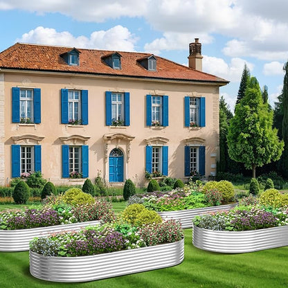 3 Pack 8x4FT Oval Galvanized Raised Garden Bed Outdoor,Metal Garden Bed for Vegetables,Above Ground Garden Box for Flower,Steel Raised Beds for Gardening