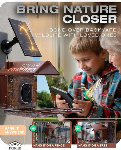 Smart Bird Feeder with Camera Solar Powered - 2K HD Live Video - AI Bird Recognition - Instant App Alerts - Weatherproof Design - Birdwatching for Nature Lovers - Capture Wildlife