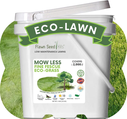 Flawn Seed Kits Mow Less Fine Fescue Eco-Grass Seed, 4 Lbs, Low Maintenance Lawn, Resealable Pail with Handle, Covers up to 2000 Sqft