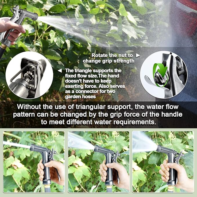 Hose Nozzle 2 Pack, Full Size Pistol Grip Water Nozzle Sprayer with Threaded Front, High Pressure Nozzle, Adjustable Spray Water Flow for Watering, Showering Pet, Washing Car, Silver