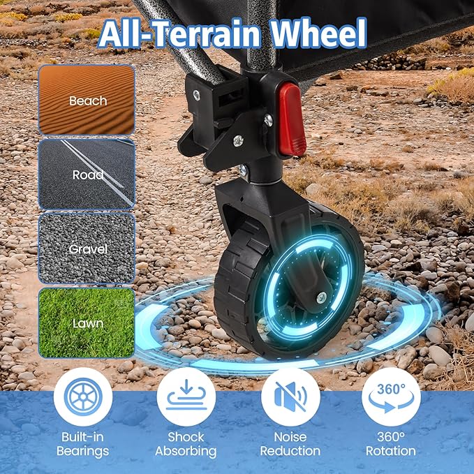 Collapsible Heavy-Duty Wagon Cart with PVC Wheels, Portable Folding Outdoor Utility Wagon for Sports, Garden, Grocery Shopping,Camping, Transportation,Hauling (130L)