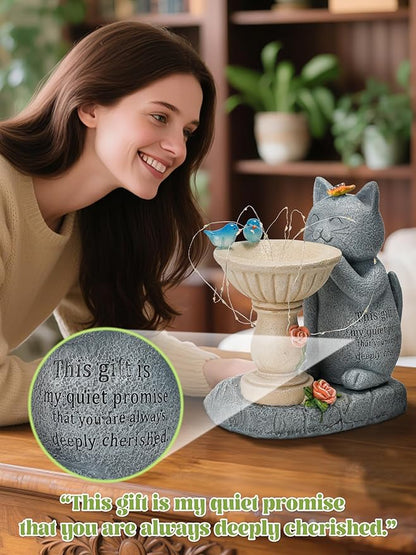 Garden Decor Cat Birdbath Statues, Solar Statues Decor with Butterfly Garden Decor for Home House, Yard Art Lawn, Ornaments, Porch Patio, Balcony - Birthday Gifts for Grandma Mom Women