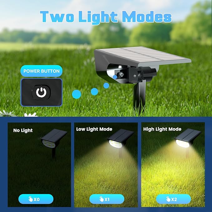 Solar Spot Lights Outdoor IP68 Waterproof, Ultra-Bright Performance，Simple Modes for Easier Operation, Auto On/Off，Solar Powered Landscape Lights for Garden, Yard, Pathway (Warm White, 4 Pack)