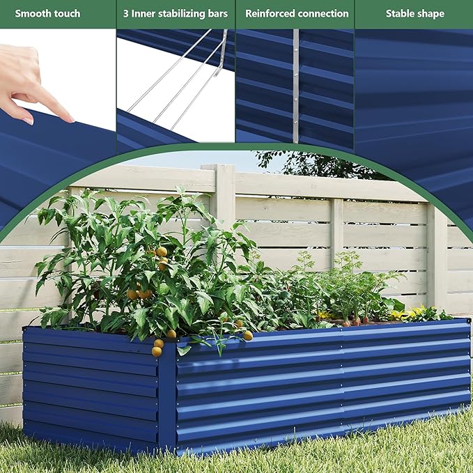 FOOWIN 4pcs 6x3x2ft Galvanized Raised Garden Bed, Planter Raised Garden Boxes Outdoor, Large Metal Raised Beds for Gardening, Garden Bed for Vegetables, Flowers, Herb,269 Gallon Capacity, Royal Blue