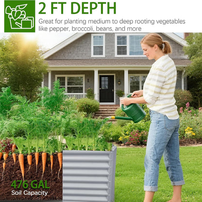 8x4x2ft Galvanized Raised Garden Bed, Planter Raised Garden Boxes Outdoor, Large Metal Raised Beds for Gardening, Garden Bed for Vegetables, Flowers, Herb, Silver