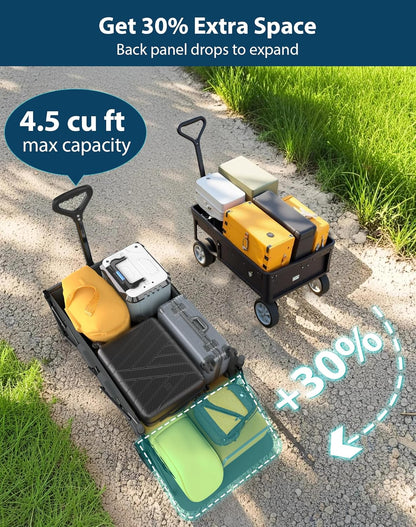 Lightweight Folding Wagon, Large Capacity Collapsible Grocery Cart on Big Wheels, Heavy Duty Foldable Shopping Carts, All-Terrain Outdoor Utility Carts, 4.5 Cu Ft, Grey