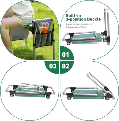 Garden Kneeler and Seat Bench Garden Workseat,Upgraded Smart Folding Gardening Bench Widen EVA Foam Kneeling Pad and Detachable Tool Pouch Portable Gardening Stools for Back Yard Outdoor Fishing