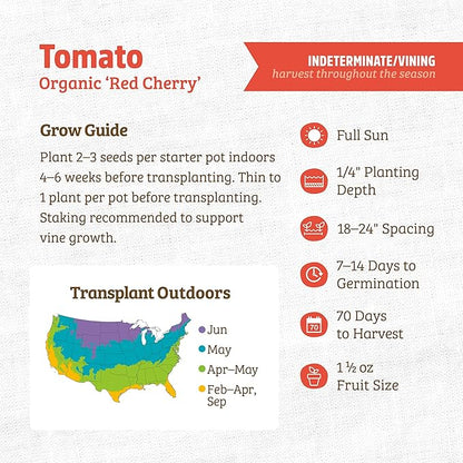 Back to The Roots 100% Organic Heirloom Seeds - Cherry Tomato Value Pack (200mg Total)