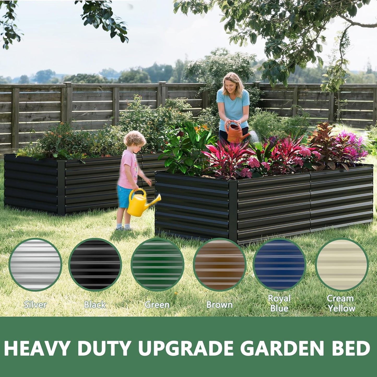 FOOWIN 2pcs 8x4x3ft Galvanized Raised Garden Bed, Planter Raised Garden Boxes Outdoor, Large Metal Raised Beds for Gardening, Garden Bed for Vegetables, Flowers, Herb, Black
