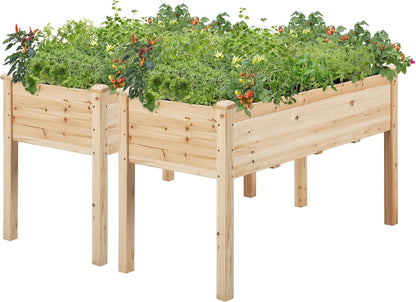 Yaheetech 2pcs Raised Garden Bed 48x24x30in Elevated Wooden Horticulture Planter Box with Legs Standing Growing Bed for Gardening/Backyard/Patio/Balcony, Wood