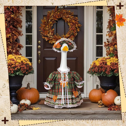 Suzile Fall Porch Goose Outfit Thanksgiving Geese Clothes for 23" High Cement or Plastic Goose Costume Plaid Dresses for Yard Lawn Outdoor Garden Patio Statue Autumn Xmas Holiday Decor