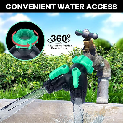 Garden Hose Splitter 2 Way Heavy Duty Plastic, for 3/4" Water Hose Splitter, Hose Y Splitter with Shutoff, Comfortable Grip, Easy Installation, with 2 Extra Leakproof Rubber Washers 1 Tape