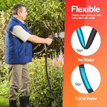 SPECILITE Garden Water Hose 200 ft x 5/8 in Heavy Duty, Flexible and Lightweight, Burst 600 psi, Kink-less Hybrid Rubber Pipe for Backyard, 3/4'' Brass Fittings, Black