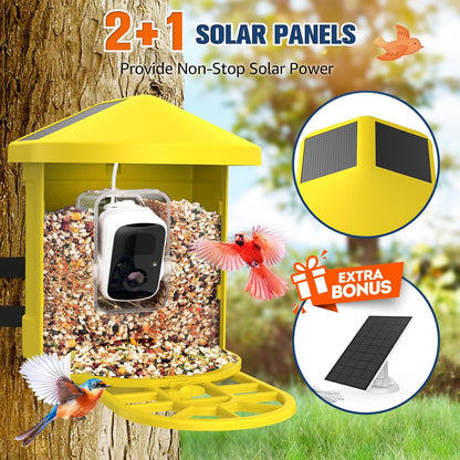 PeckCam® Bird Feeder with Camera with AI Identify 10000+ Birds Species, 3 Solar Panels, 2K Live View, Instant Arrival Alerts, Smart Bird House with Cam, Gift for Bird Lovers