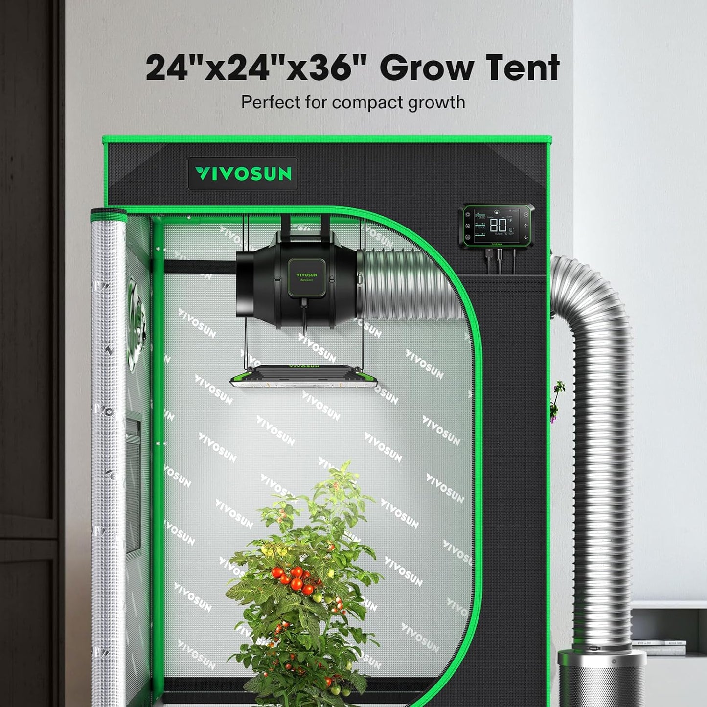 VIVOSUN S223 2x2 Grow Tent, 24"x24"x36" High Reflective Mylar with Observation Window and Floor Tray for Hydroponics Indoor Plant for VS1000