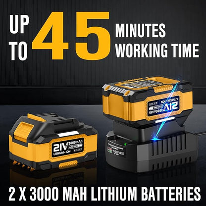 EWORK 21V Cordless Leaf Blower, Powerful Turbo Mode & 550 CFM, 2×3.0Ah Batteries & Fast Charger, Lightweight Electric Leaf Blowers for Lawn Care, Patio, Leaves & Dust