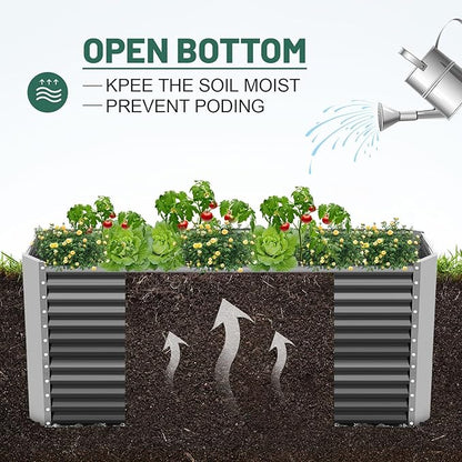 Land Guard 6x3x3ft Rectangular Galvanized Raised Garden Beds, Large-Capacity Metal Planter Box Outdoor, Durable Deep Raised Garden Bed 3ft Tall, Raised Beds for Gardening Vegetables, Modern Gray