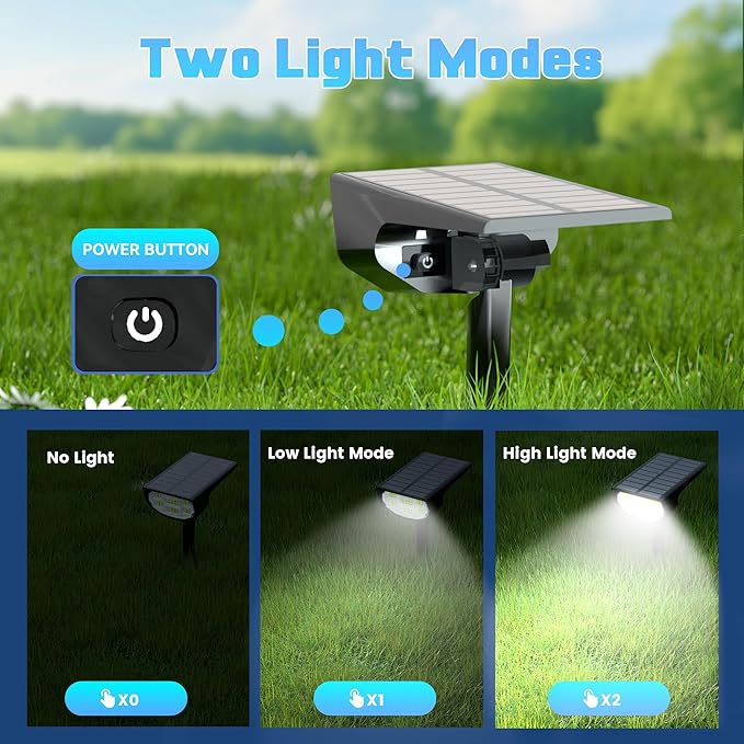 Solar Spot Lights Outdoor IP68 Waterproof, Ultra-Bright Performance，Simple Modes for Easier Operation, Auto On/Off，Solar Powered Landscape Lights for Garden, Yard, Pathway (Cool White, 6 Pack)
