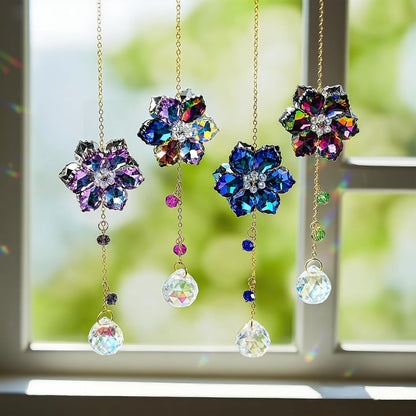 HDCRYSTALGIFTS 4pcs Crystal Flower Suncatchers for Window Hanging Ornaments, Rainbow Maker Crystal Sun Catchers Indoor Window Outdoor Patio Garden Decor Gifts (Multicolor)